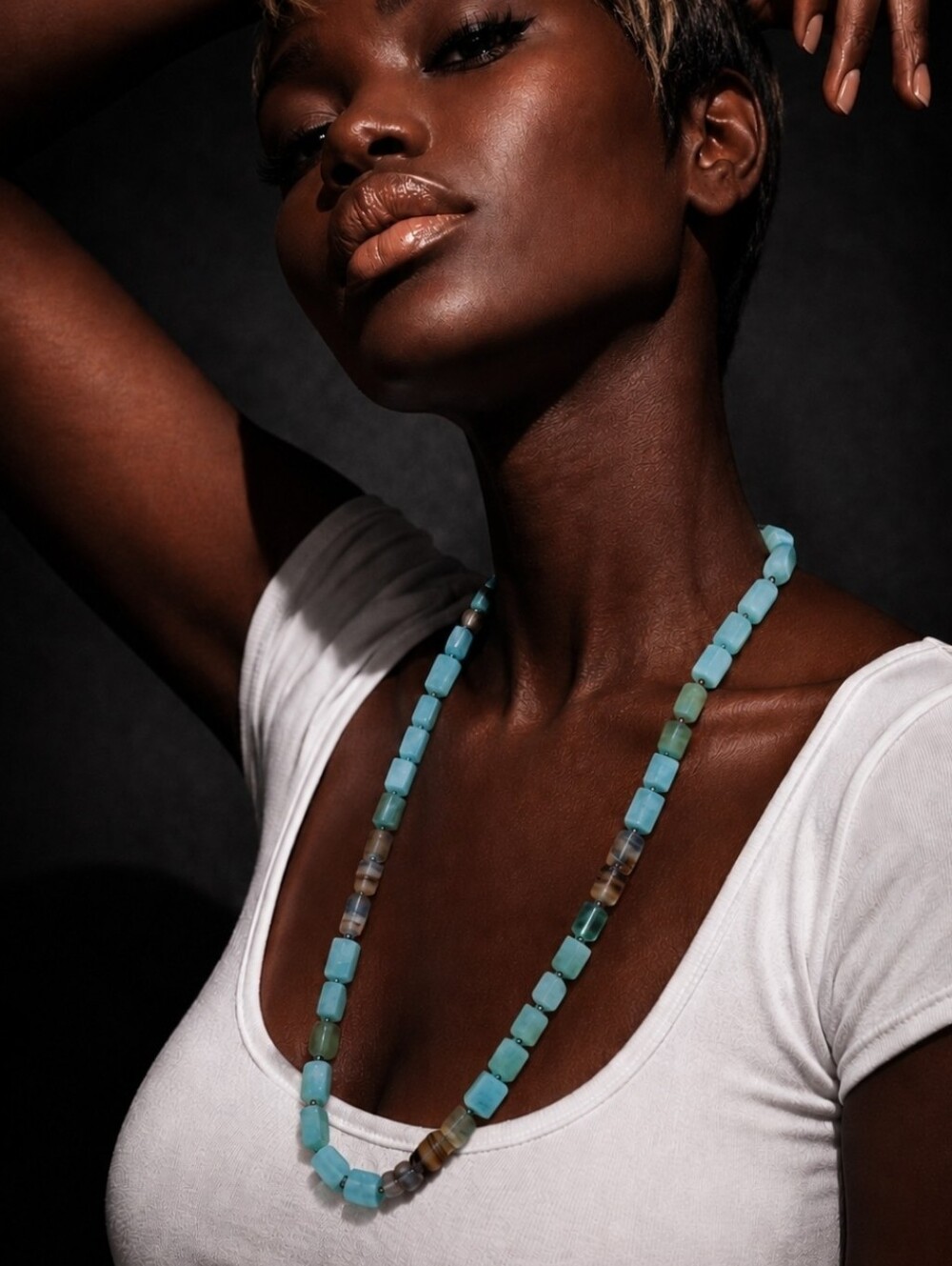Banana Republic Semi Precious Green, Brown Stones 12" Long Necklace NEW